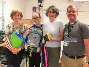 Carol Margaret Melissa and Mark with school supplies